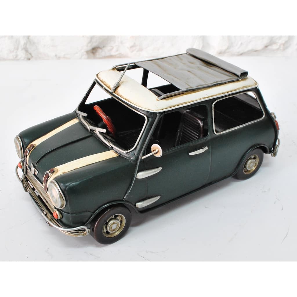 Metal Art Tin Model - Mini Cooper 1;18 Scale Green + White Roof  Metal