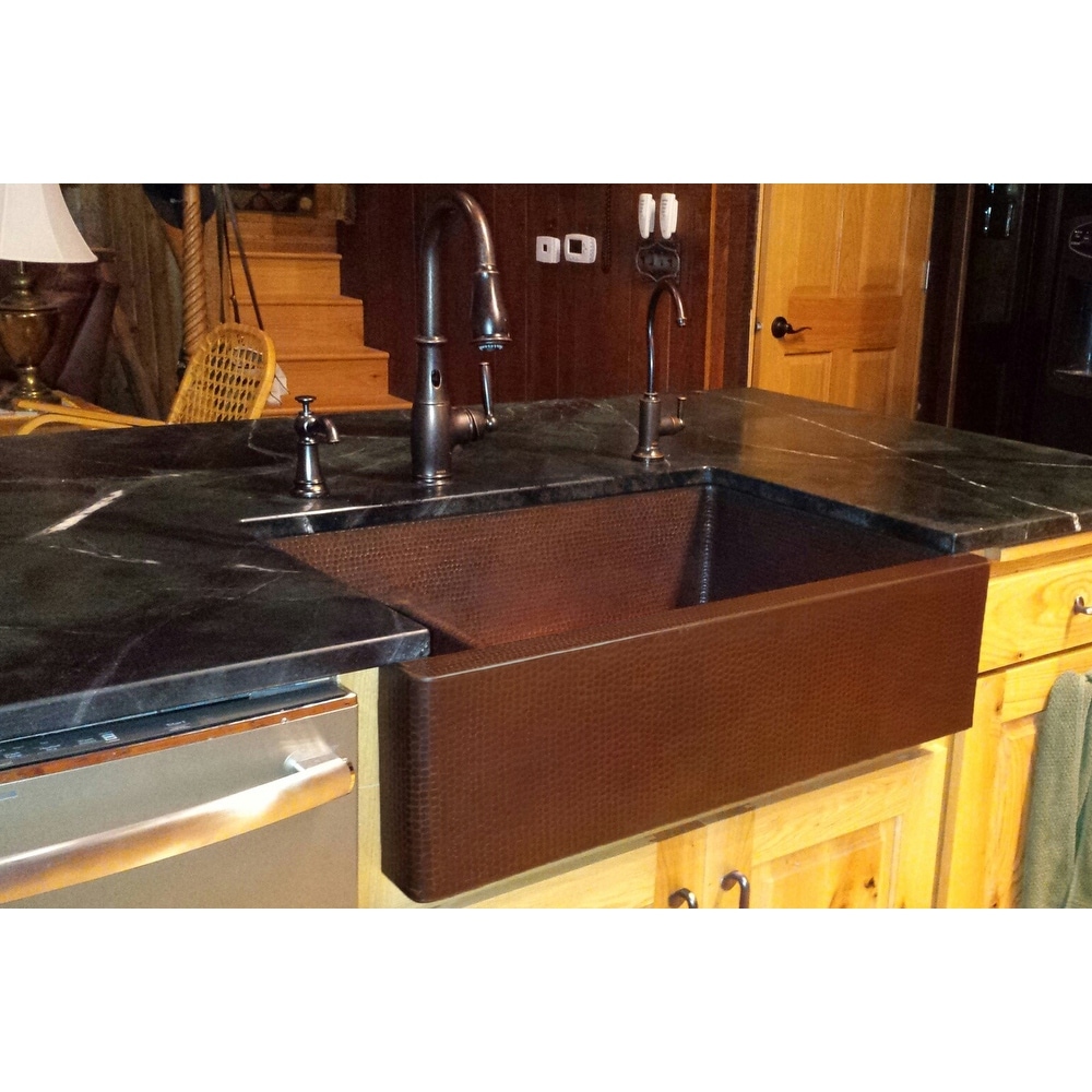 33-in Hammered Copper Apron Front 30/70 Double Basin Kitchen Sink with  Short 5-in Divider (KA30DB33229-SD5)