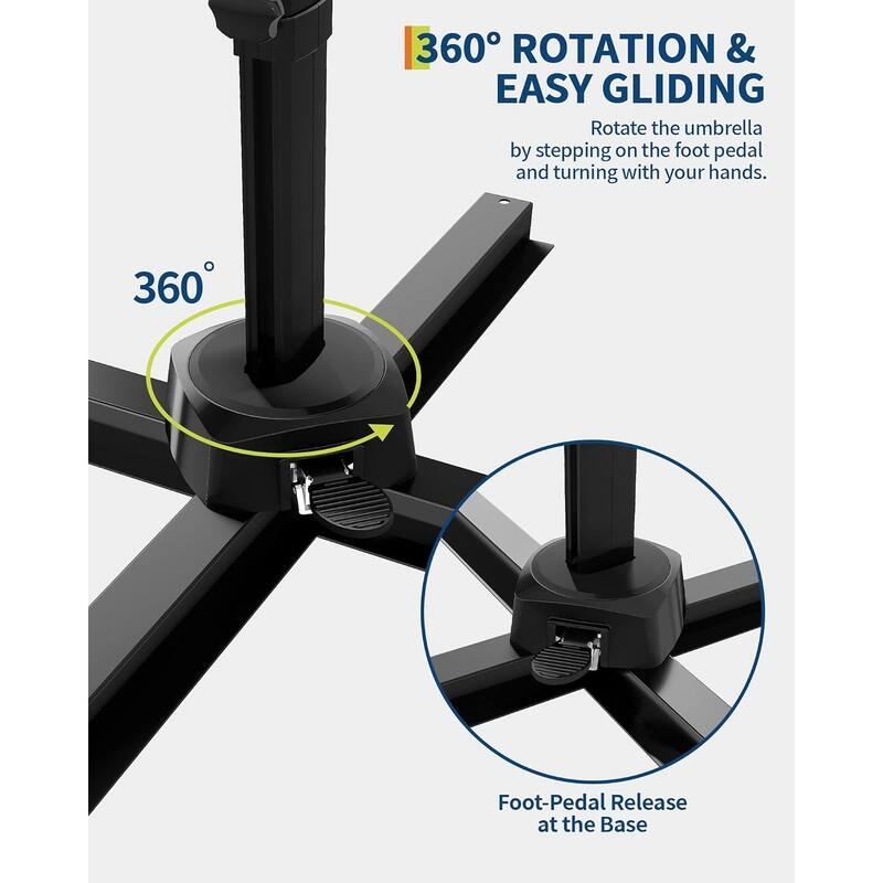 10FT Outdoor Cantilever Umbrella Patio Umbrella Solar LED with Base Included, 360-Degree Rotation
