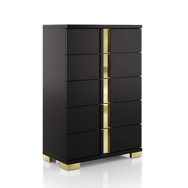 Furniture of America Halifax Modern Rubberwood Black Chest and 2 Nightstand Bedroom Set