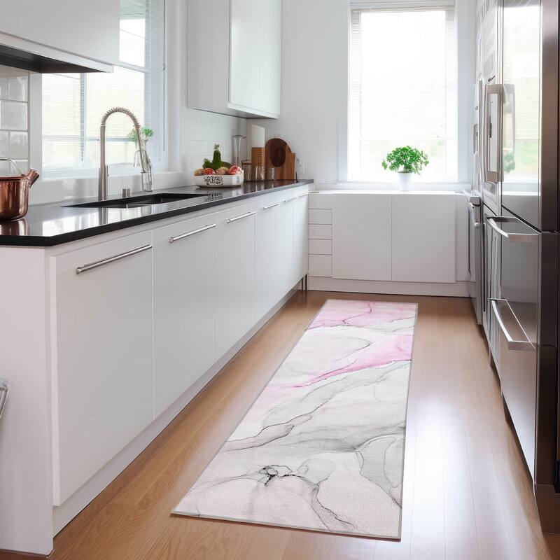Machine Washable Indoor/ Outdoor Abstract Watercolor Chantille Rug