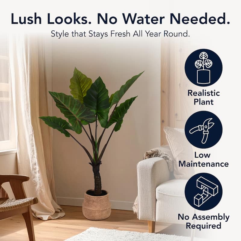 American Art Decor Artificial Rainbow Taro Tree in Cement Pot Faux Plant for Home or Office - 48"