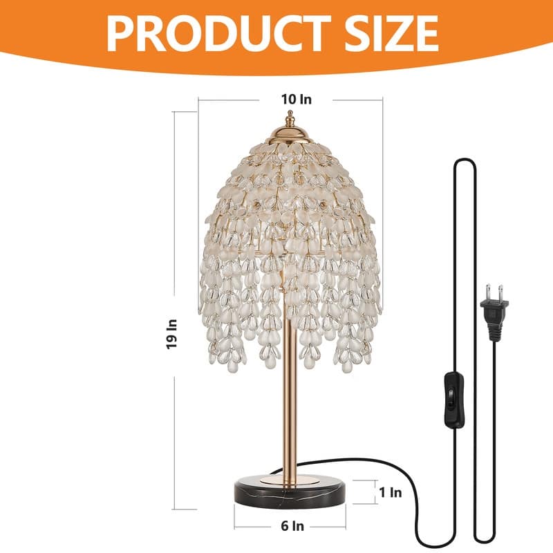 19" Crystal Table Lamp Vintage Waterfall Design with Teardrop Beads & Marble Base (Bulb Not Included)
