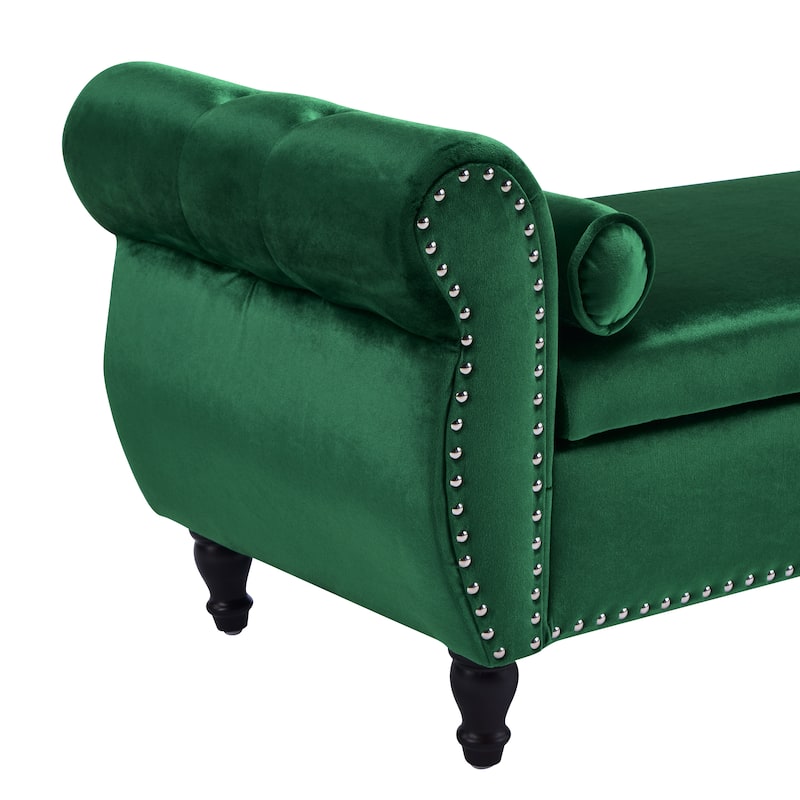 51.25" Velvet Storage Ottoman Bench with Rolled Arms and Wood Legs