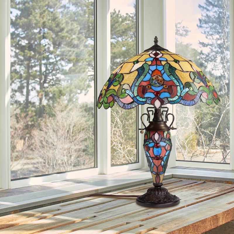 River of Goods Double Lit Stained Glass 24-Inch Table Lamp - 17" x 17" x 24"