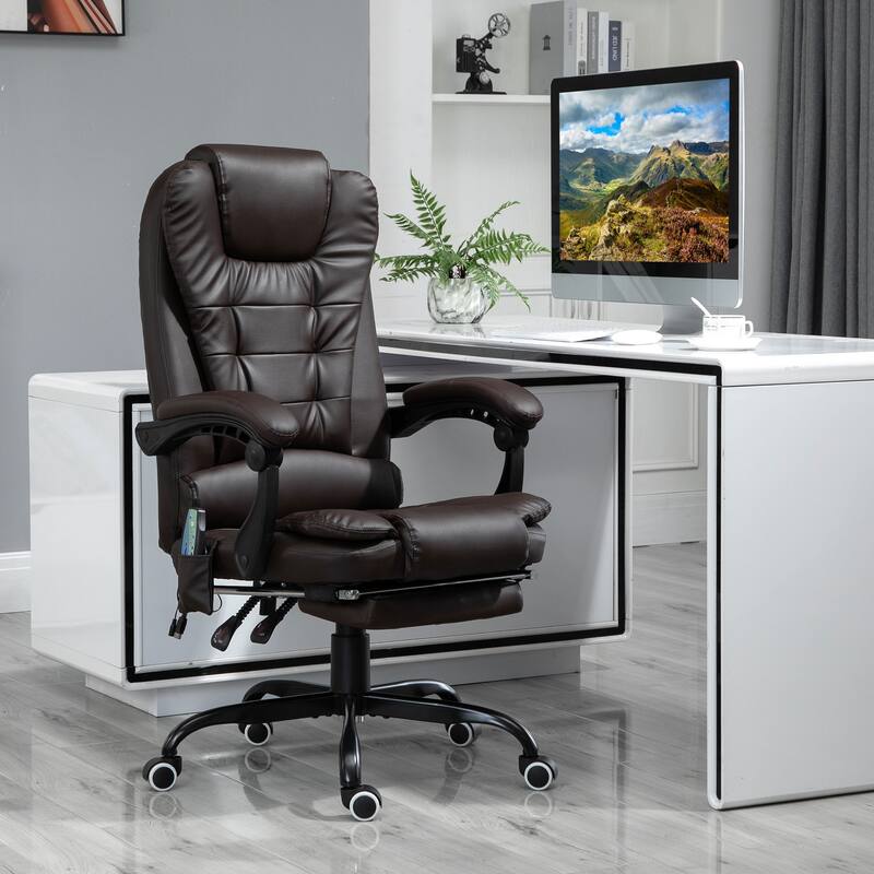 Brown PU Leather 360° Swivel Office Recliner with 7-Point Vibrating Massage, Footrest, Lumbar Support, Adjustable Height
