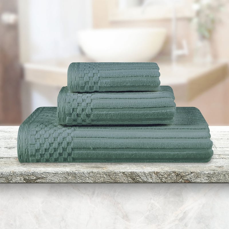 Superior Soho Ribbed Cotton 3-Piece Assorted Towel Set - Basil