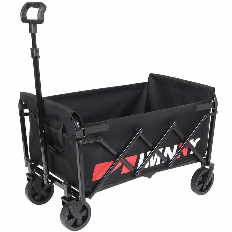 Collapsible Utility Wagon with Wheels, Lightweight Folding Cart with Cup Holders - Black