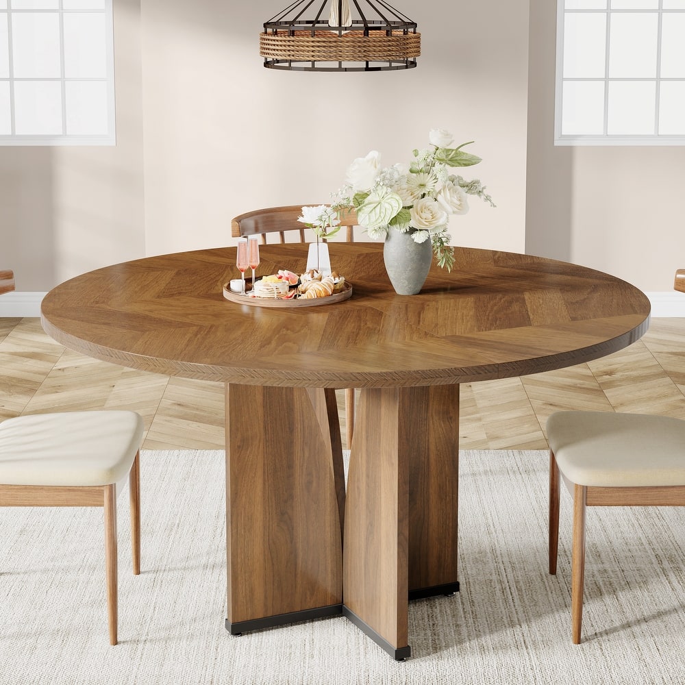 Farmhouse 39.37" Round Wood Kitchen Dining Room Table