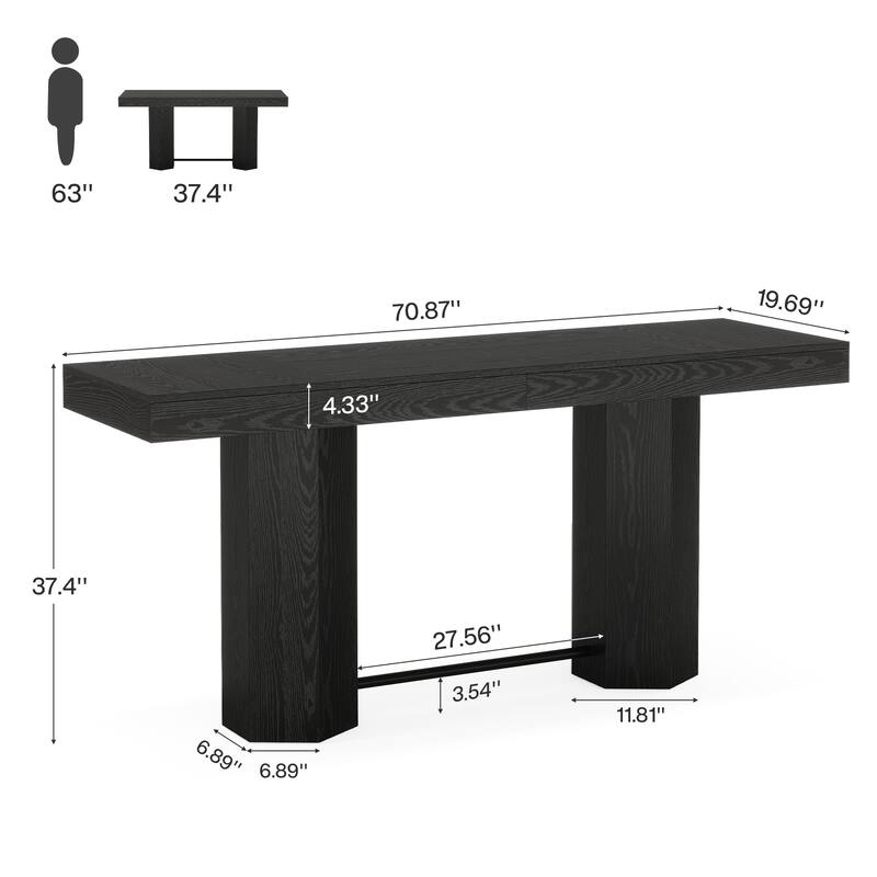 Industrial Bar Table, 70.9" Long Counter Height Pub Table with Sturdy Base