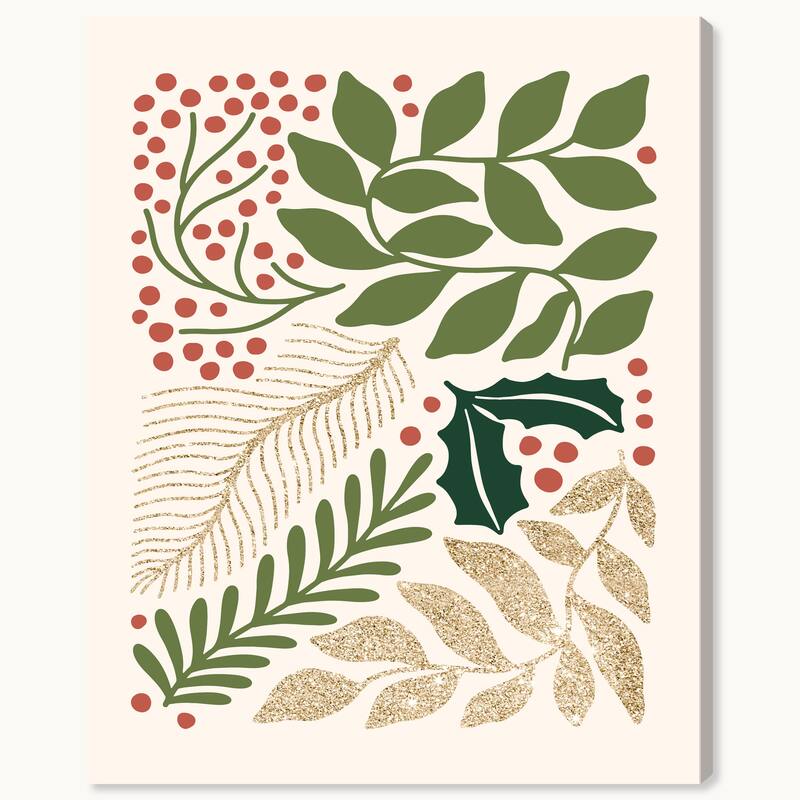 Wynwood Studio Canvas Holiday and Seasonal Fresh Greetings Glitter Season Green Glam Wall Art Canvas Print
