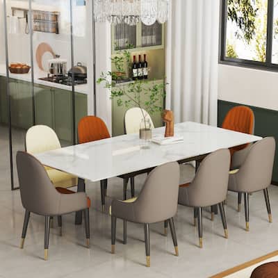 Modern Extra Large Extendable Dining Table Rectangular Slate Top Steel Legs