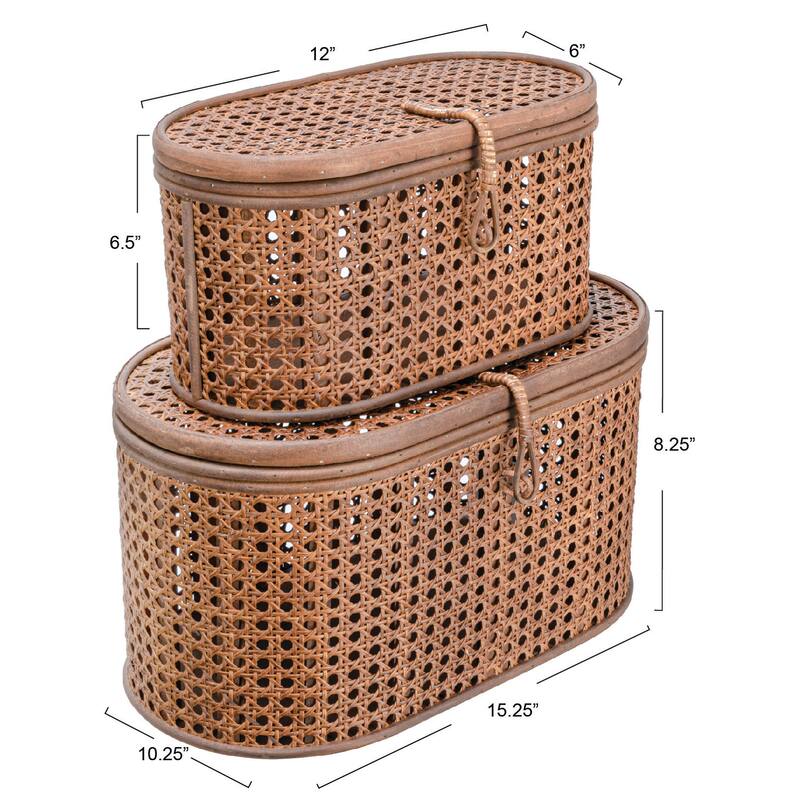 Decorative Woven Rattan Storage Boxes - 15.3"L x 10.3"W x 8.3"H