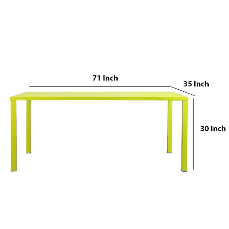 Slatted Top Metal Dining Table with Straight Legs, Light Green