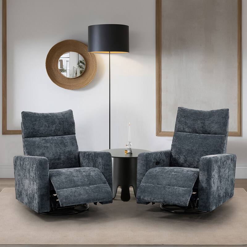 Olmas 33.5"W Power Swivel Glider Recliner with USB Charger Set Of 2 - Dark Grey