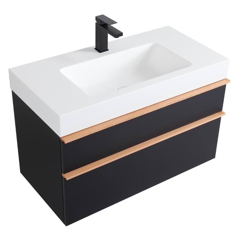 36" Wall Mounted Bathroom Vanity with Integrated Acrylic Sink, 2 Soft-Close Drawers
