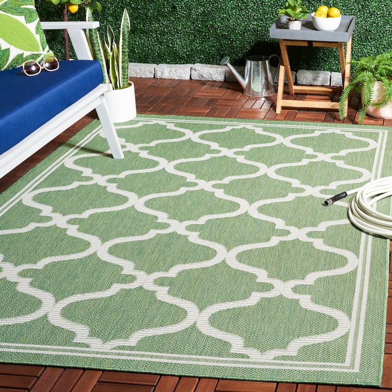 SAFAVIEH Bermuda Washable Edelt Indoor/ Outdoor Waterproof Rug - 6'7" Square - Green/Ivory