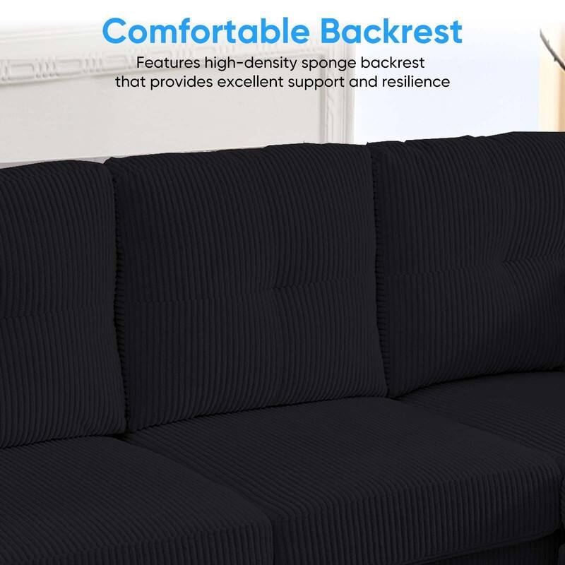 Mixoy Corduroy U-Shape Modular Convertible Sectional Sofa,Upholstered 4-Seater Sofa Couch with Movable Ottoman