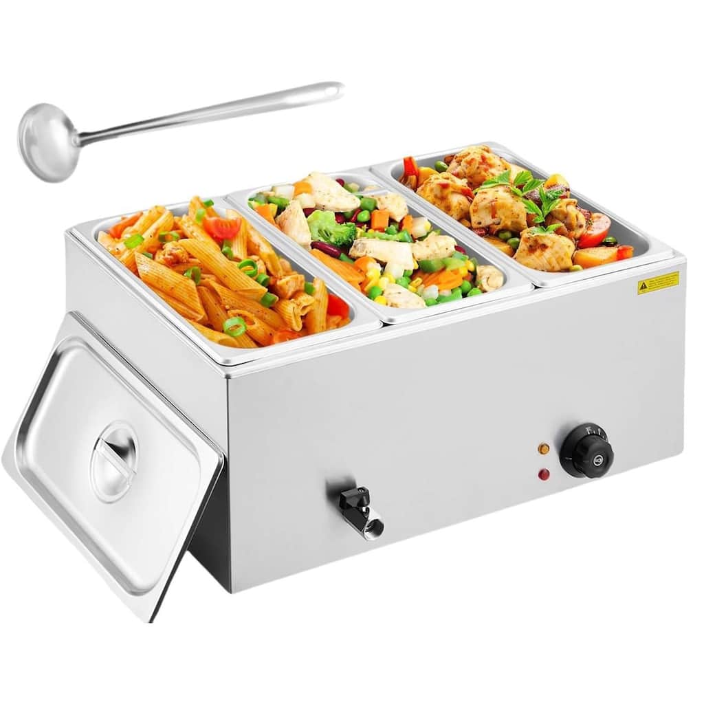 21 QT Electric 3-Pan Commercial Food Warmer Buffet, Countertop Steam Table - N/A