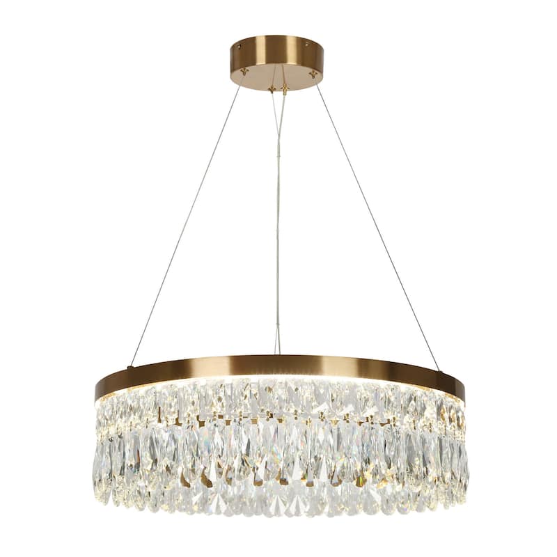 Modern Brass LED Crystal Drum Chandelier for Dining Living Room - Gold - 23.6" Dia. x 7.5" H