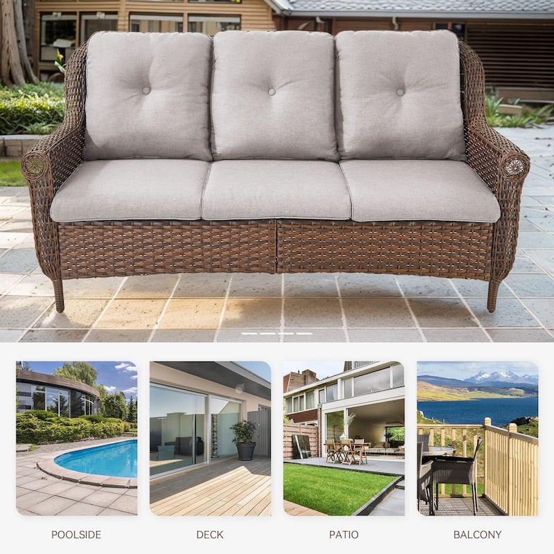 Gymojoy Premium Outdoor 3-Seat Wicker Sofa with Comfortable Cushions