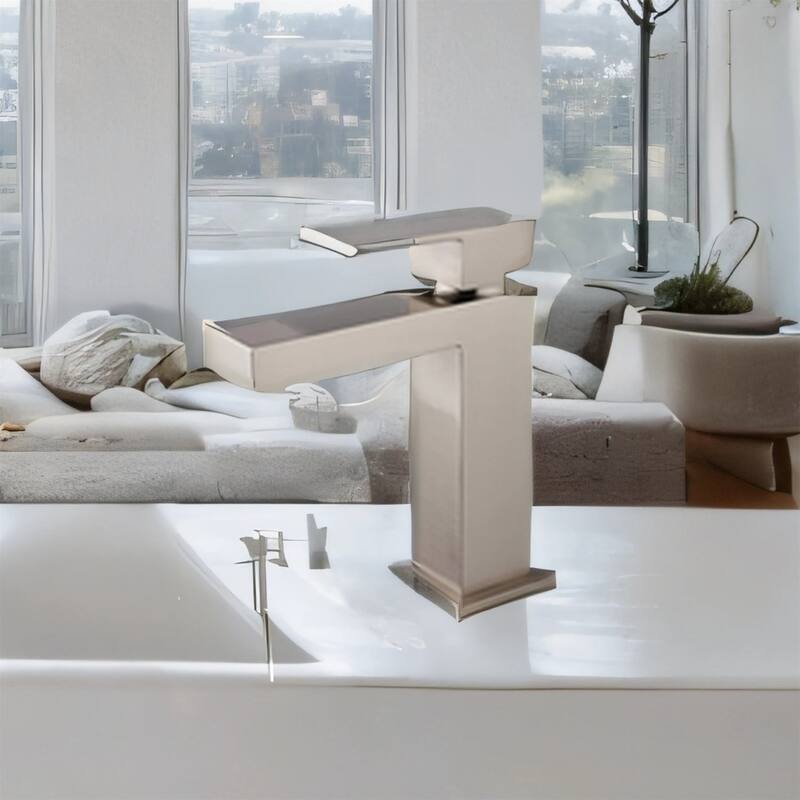 Bathroom Faucet with Single Handle, Pop-Up Drain & Hoses - Solid Brass