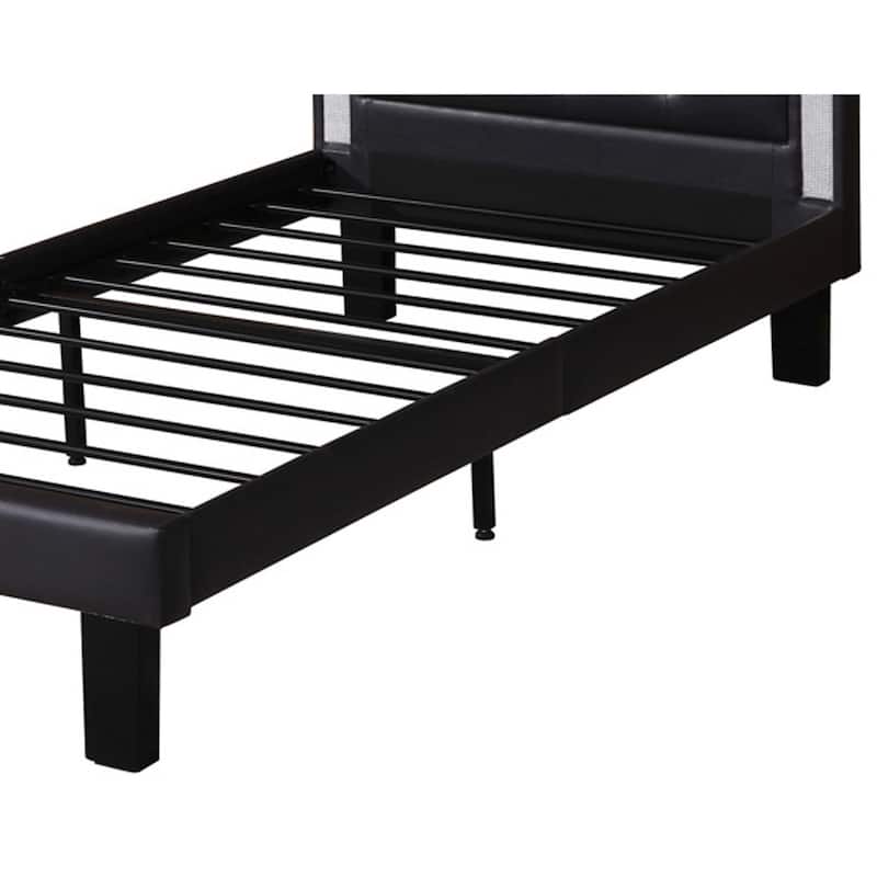 Polyurethane Twin Size Bed In High Headboard In Black