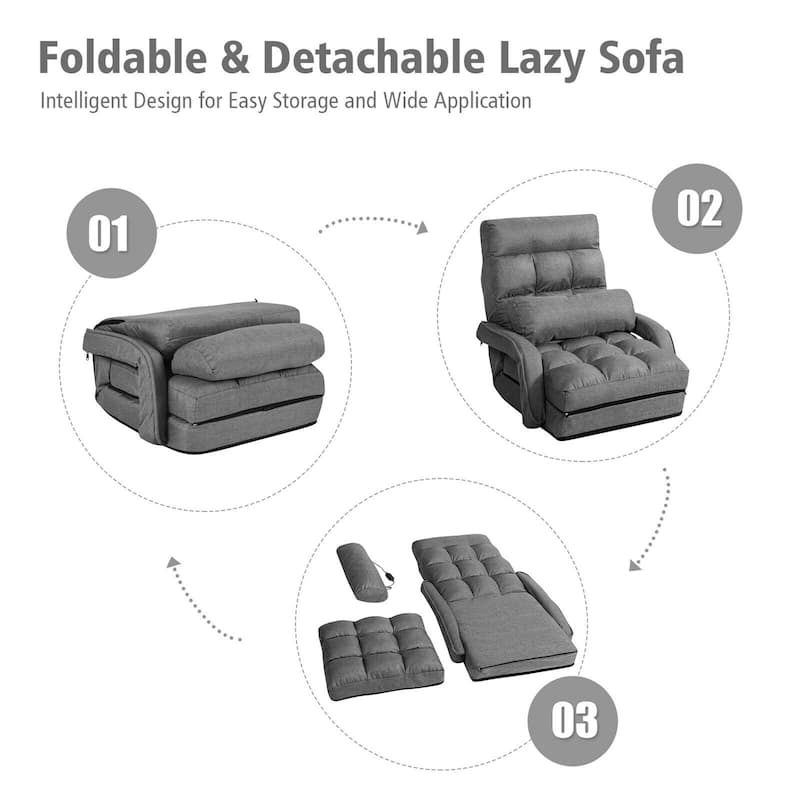Gymax Folding Lazy Sofa Floor Chair Sofa Lounger Bed with Armrests and