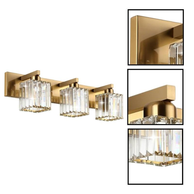 3 Light vanity light gold light fixtures aluminum, crystal bathroom lighting