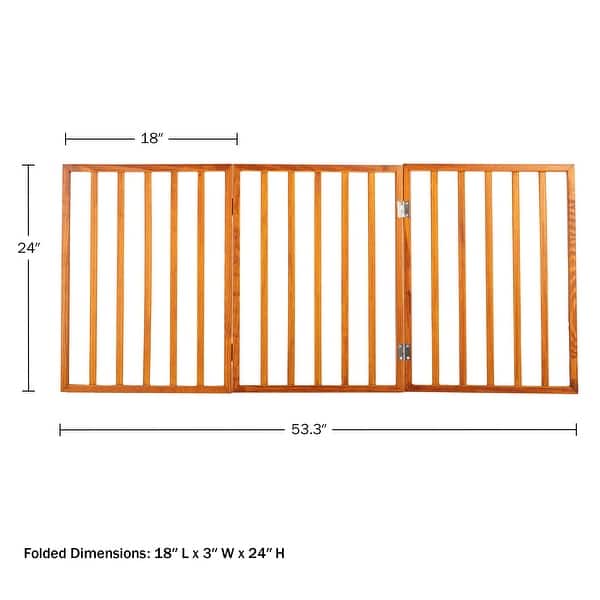 dimension image slide 1 of 5, 3-Panel Indoor Foldable Dog Gate - 54x24-Inch Wood Freestanding Pet Fence