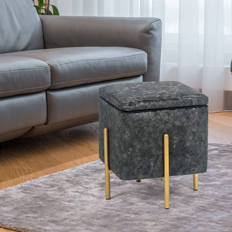 Adeco Square Velvet Storage Ottoman Multi-Function Vanity Footstool