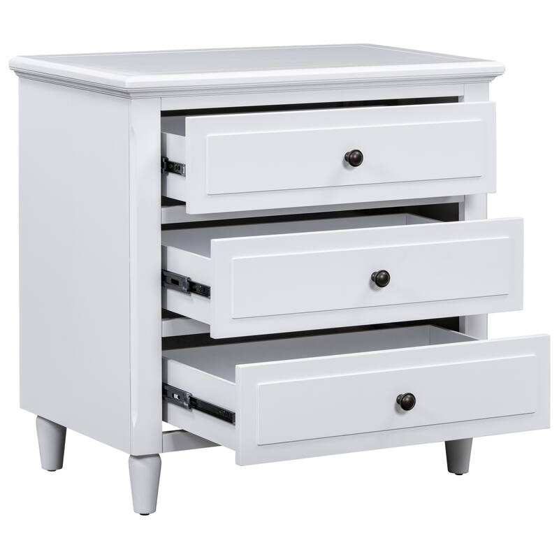 U_STYLE 28'' Painted 3-Drawer Nightstand - Smooth Rails + Rubber Legs, Minimalist Bedside/Sofa Side Table