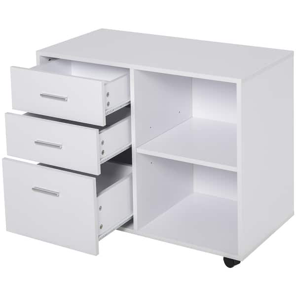 Shop Homcom Indoor Office Filing Cabinet With 3 Storage Drawers Open Shelving 4 Caster Wheels For Easy Rolling Overstock 31691199