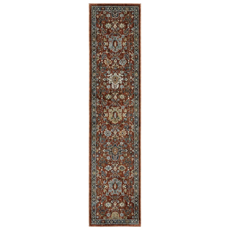 Tessa Updated Classic Rust Red/Blue Area Rug - 1' 10" x 7' 6" - Runner
