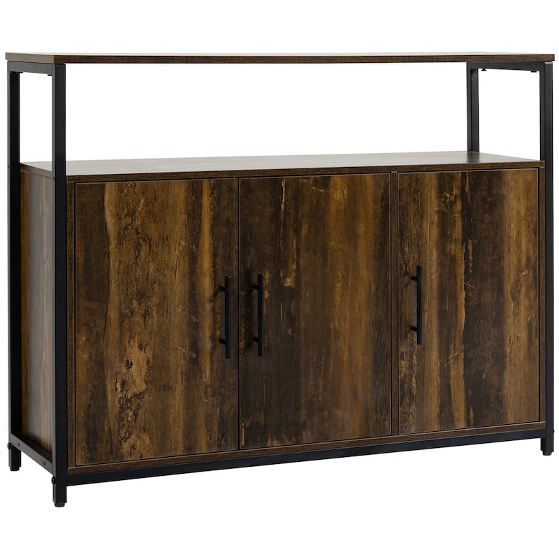 HOMCOM Industrial Kitchen Sideboard, Buffet Cabinet with Storage Open Compartment and Adjustable Shelves for Living Room