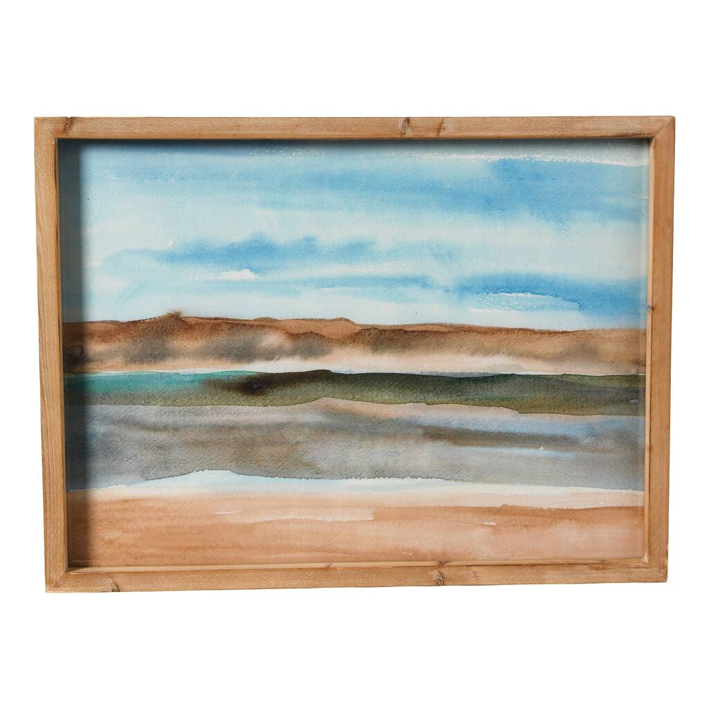 Abstract Watercolor Landscape Print with Rustic Wood Frame - Multi-Color