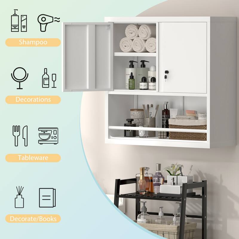 2 Doors Metal Storage Cabinet Kitchen Pantry Cabinet With Adjustable Shelves Tall Steel Cabinet Locker