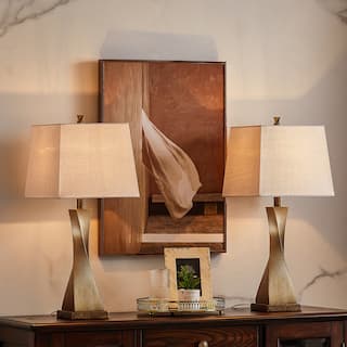 KAWOTI 27" Distressed Painted Table Lamp Set (Set of 2)