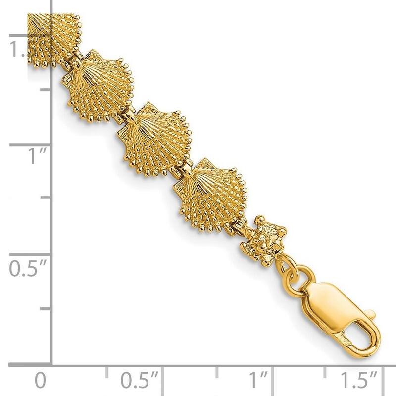 Curata 14k Gold Scallop Shell Bracelet 2 d Text 7 Inch