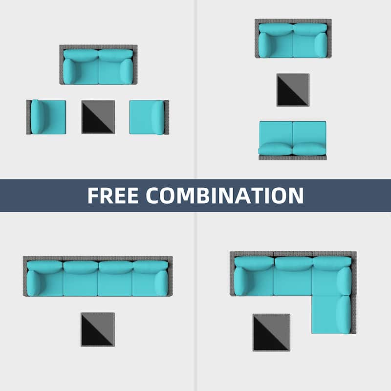 Outdoor 5-Piece Wicker Sectional Sofa Set with Table