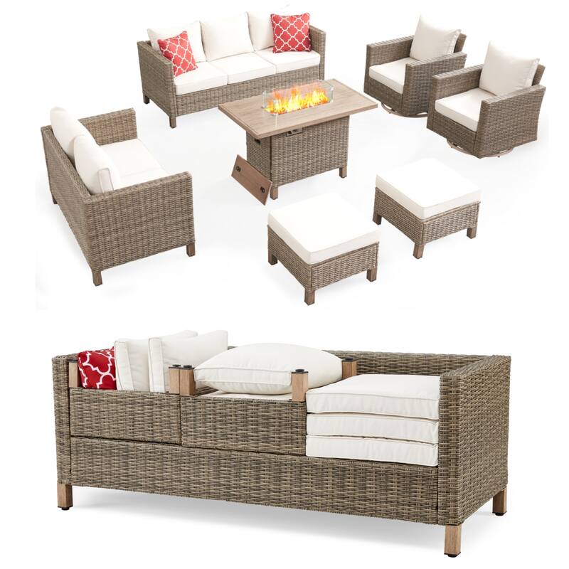 9 - Person Outdoor Wicker Patio Conversation Furniture Set With Swivel Chairs