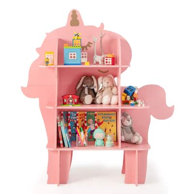 Costway Unicorn Bookcase for Kids 3-Tier Toy Storage Organizer with - See Details