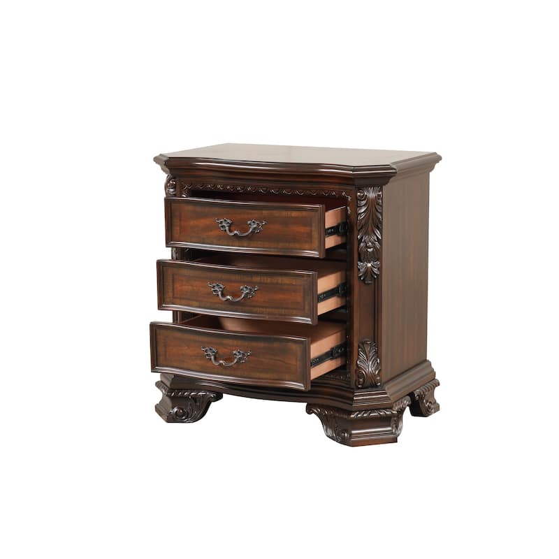 Traditional Style 3-Drawer Nightstand - Walnut