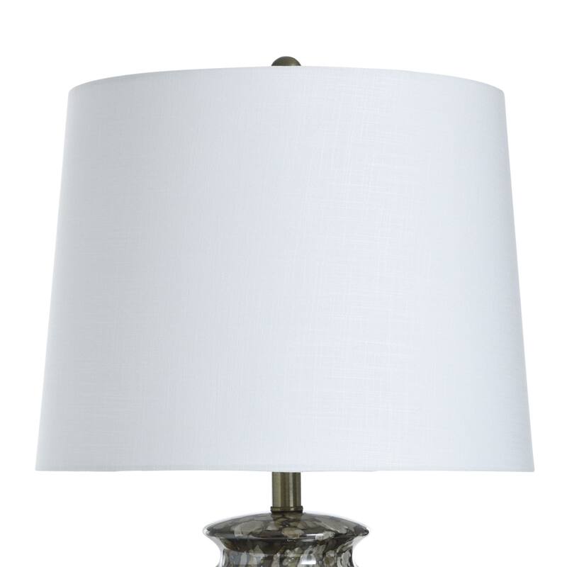 Reactive Glaze Table Lamp - Speckled Brown and Brushed Gold Body - Off-White Shade
