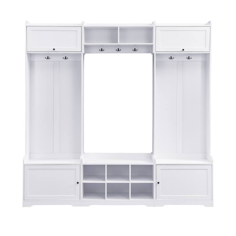 79.1" Wide Modern Hall Tree with Shoe Storage, 4-in-1 Entryway Bench with 8 Cubbies, 7 Coat Hooks & Adjustable Shelf
