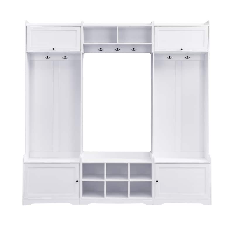 Hallway Tree with Shoe Storage, 79" Coat Rack with Shoes Cubbies & 7 Coat Hooks, 4-in-1 Entryway Wood Bench with Storage