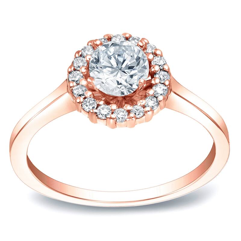 Auriya 14k Gold Round Halo Moissanite Engagement Ring 9/10ctw - Rose - 5