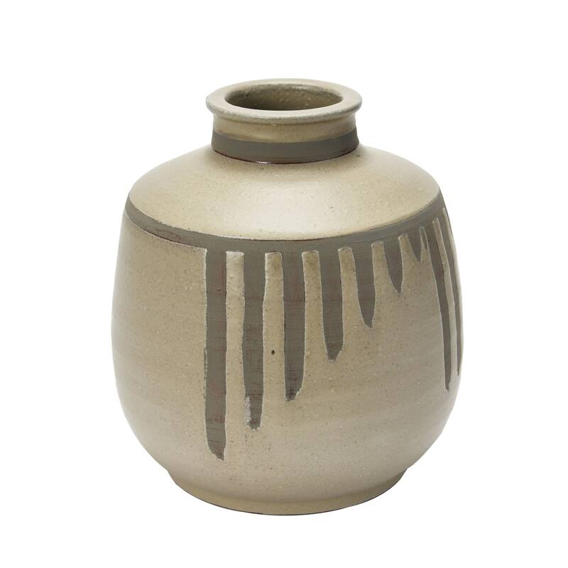 Grey Terracotta Vase with Distressed Blue Design