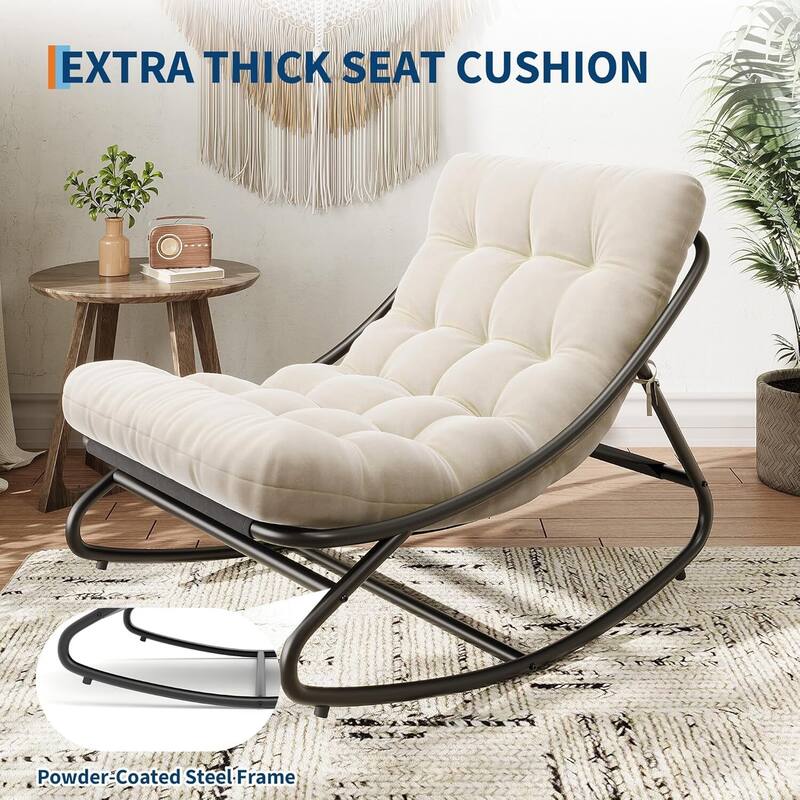 Outdoor Patio Papasan Rocking Chair with Cushion for Porch, Garden, Living Room