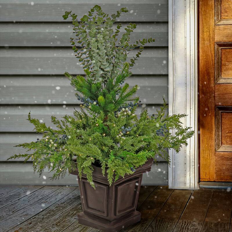 National Tree Company 4 ft. Cedar and Evergreen Porch Bush with LED Lights - Green - 48 in